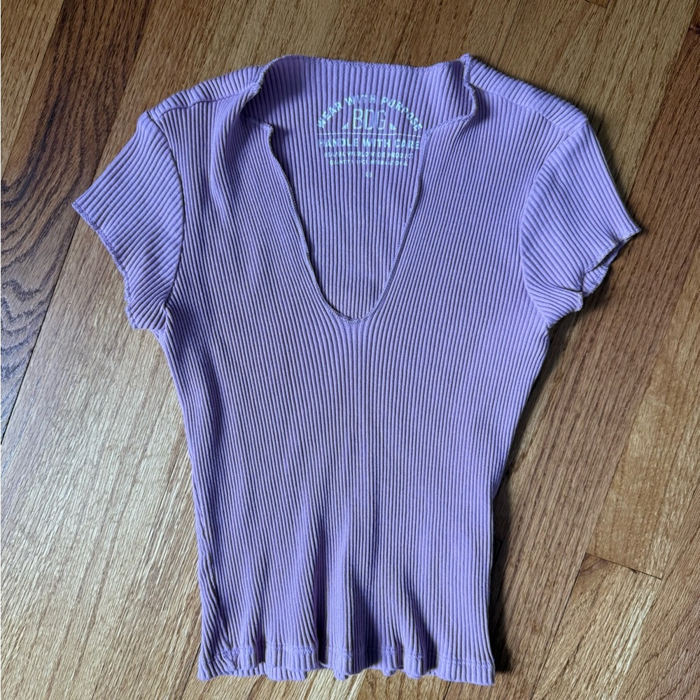 BDG by Urban Outfitters Ribbed Short Sleeve Top in Mauve